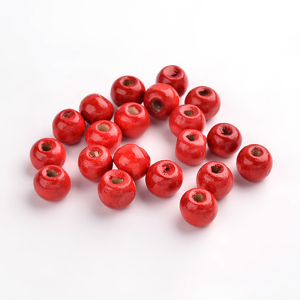 PandaHall Natural Wood Beads, Rondelle, Lead Free, Dyed, Red, Beads: 8mm in diameter, hole:3mm Wood Rondelle Red