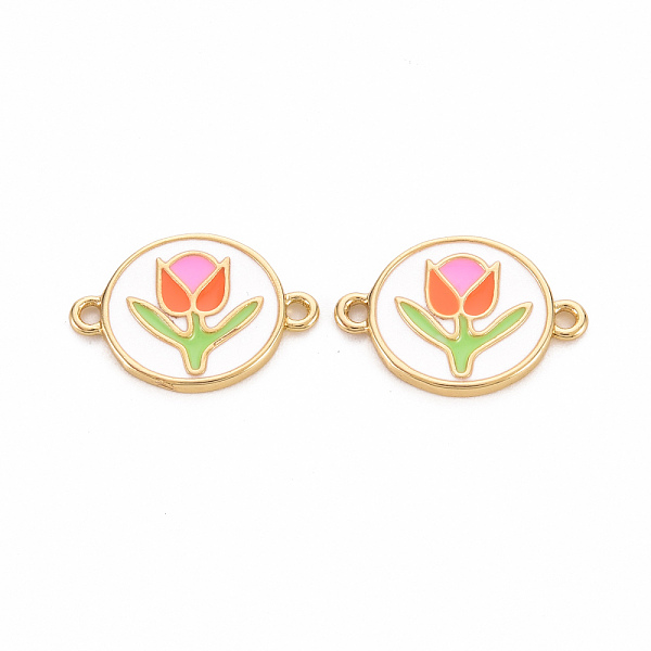 

PandaHall Brass Enamel Links Connectors, Cadmium Free & Nickel Free & Lead Free, Flat Round with Flower, Real 16K Gold Plated...
