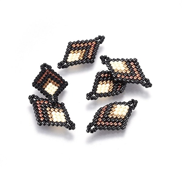

PandaHall MIYUKI & TOHO Handmade Japanese Seed Beads Links, Loom Pattern, Rhombus, Black, 23~24x13~14x1.7mm, Hole: 1.5mm Glass Rhombus Black