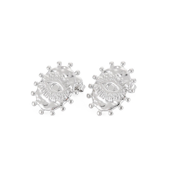 

PandaHall 304 Stainless Steel Stud Earring Findings, Earring Setting for Enamel, with Ear Nuts and Loops, Oval with Evil Eye, Stainless...