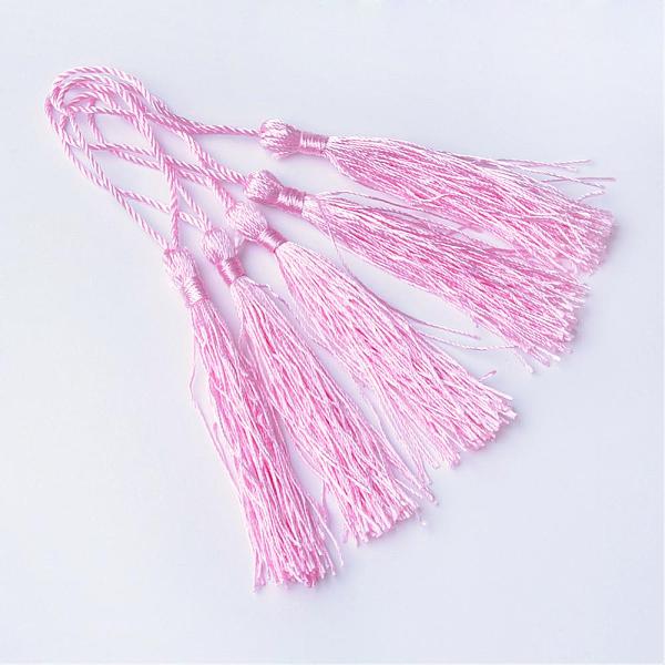 

PandaHall Polyester Tassel Decorations, Pendant Decorations, Pearl Pink, 130x6mm, Tassel: 70~90mm Polyester Pink