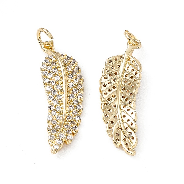 

PandaHall Brass Micro Pave Clear Cubic Zirconia Pendants, with Jump Ring, Feather Charm, Real 18K Gold Plated, 28x9x3.5mm, Hole: 3.5mm...