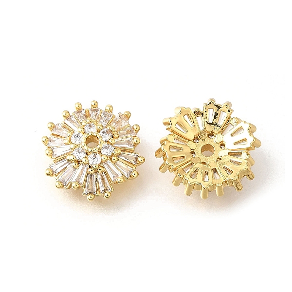 Capuchons de perles en laiton et zircone cubique transparent en forme de fleur