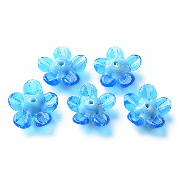 

PandaHall Handmade Lampwork Beads, Flower, Deep Sky Blue, 14.5~15.5x15~16x7~8mm, Hole: 1.5mm Lampwork Flower