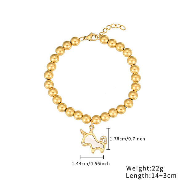 

PandaHall Stainless Steel Crystal Rhinestone Ball Beaded Bracelets with Shell Pendants, Golden, Unicorn, 5-1/2 inch(14cm), Pendant..., Clear