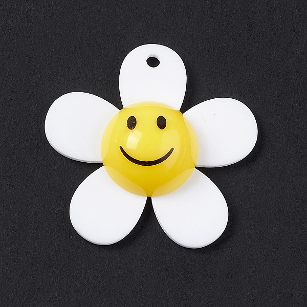 

PandaHall Opaque Acrylic Pendants, Sunflower with Smiling Face Charm, White, 29x30x9mm, Hole: 1.8mm Acrylic Flower White