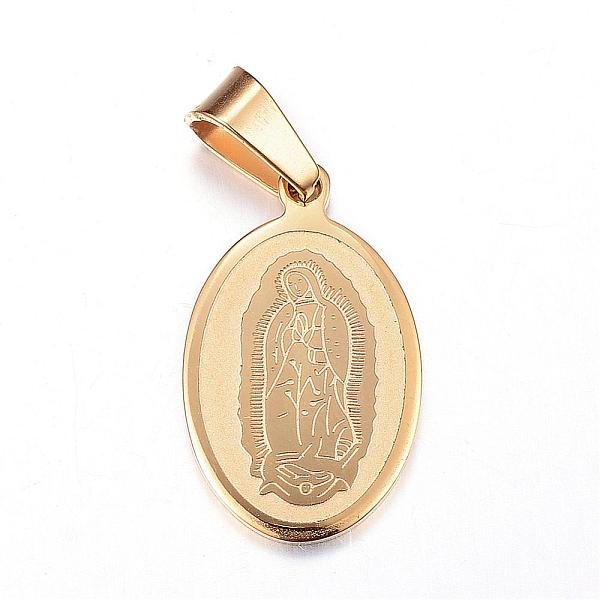 

PandaHall 304 Stainless Steel Pendants, Oval with Virgin Mary, Golden, 21x13x1.5mm, Hole: 4.5x6.5mm 304 Stainless Steel Oval