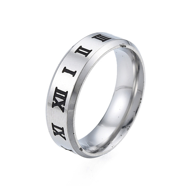 PandaHall 201 Stainless Steel Roman Numerals Finger Ring for Women, Stainless Steel Color, Inner Diameter: 17mm 201 Stainless Steel Number