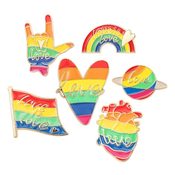 

PandaHall 6Pcs 6 Style Creative Zinc Alloy Brooches, Enamel Pin, with Iron Butterfly Clutches or Rubber Clutches, Rainbow, Planet & Flag &..., Multicolor