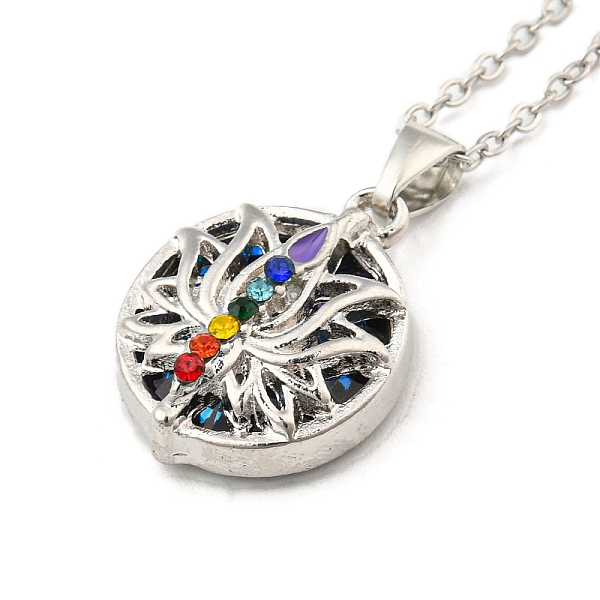 

PandaHall Glass Lotus Pendant Necklace, Platinum Alloy Yoga Theme Necklace, Colorful, 18.31 inch(46.5cm) Glass