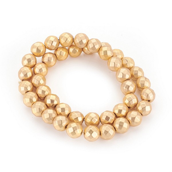 

PandaHall Electroplated Non-magnetic Synthetic Hematite Beads Strands, Frosted, Faceted, Round, Golden Plated, 10mm, Hole: 1.4mm, about...
