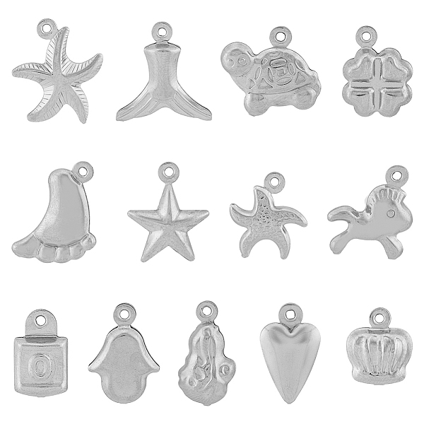 

PandaHall SUPERFINDINGS 130Pcs 13 Styles 304 Stainless Steel Pendants Heart & Horse & Peanut, Stainless Steel Color, 11.5~18.1x7~3.3~5.2mm...