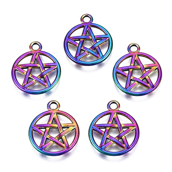 

PandaHall Alloy Pendants, Cadmium Free & Nickel Free & Lead Free, Ring with Ring, Rainbow Color, 20x16.5x2mm, Hole: 2mm Alloy Star