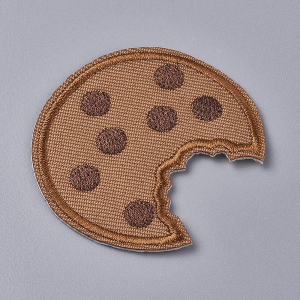 PandaHall Computerized Embroidery Cloth Iron on/Sew on Patches, Costume Accessories, Cookies, Coconut Brown, 53x47x1.2mm Cloth Food Brown