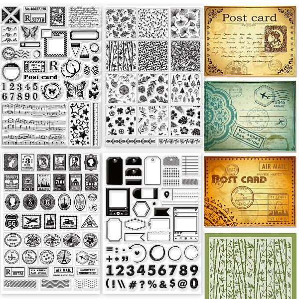 

PandaHall GLOBLELAND 4 Sheets Vintage Postage Postcard Clear Stamps for Card Making 30x21cm Sticky Notes and Numbers Silicone Clear Stamp...