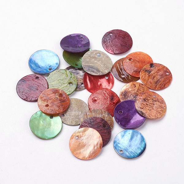 

PandaHall Shell Pendants, Dyed, Flat Round, Mixed Color, 15x1~1.5mm, Hole: 1.5mm, 144pcs/gross Shell Flat Round Multicolor