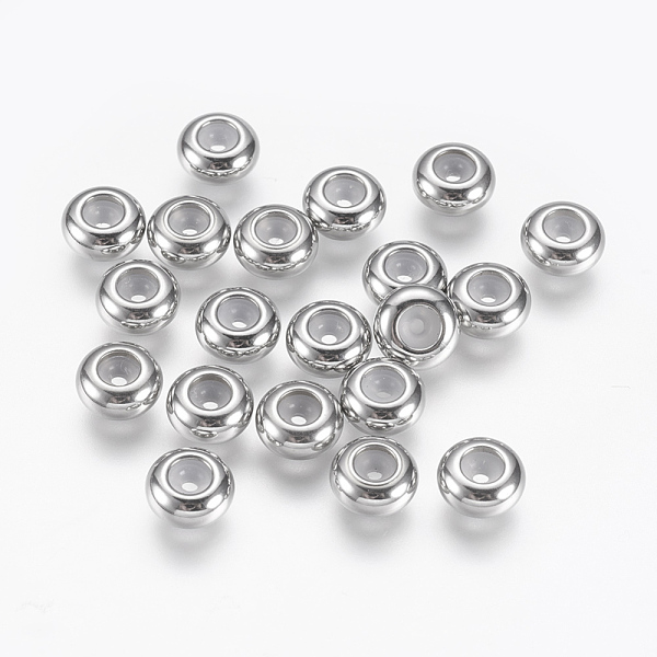 

PandaHall 201 Stainless Steel Beads, with Rubber Inside, Slider Beads, Stopper Beads, Rondelle, Stainless Steel Color, 7x3.5mm, Rubber Hole...