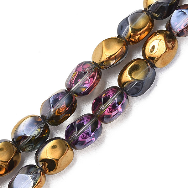 

PandaHall Electroplate Glass Beads Strands, Half Plated, AB Color, Oval, Goldenrod, 12x10.5x10mm, Hole: 1.2mm, about 50Pcs/strand, 23.62..., Gold