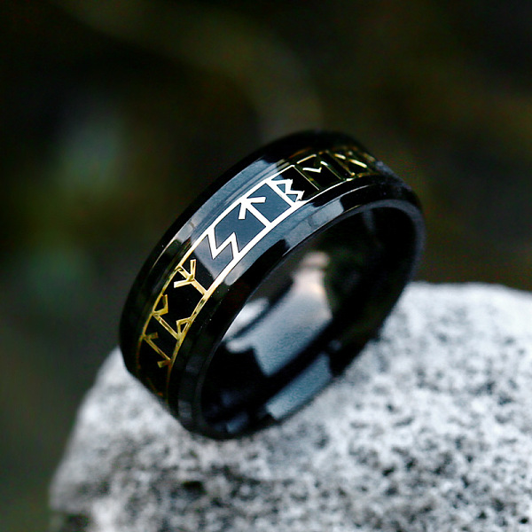 

PandaHall Titanium Steel Words Finger Rings, Rune Words Odin Norse Viking Amulet Jewelry, Electrophoresis Black, US Size 9(18.9mm) Titanium...