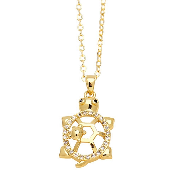 

PandaHall Brass Micro Pave Cubic Zirconia Pendant Necklaces for Women, Tortoise, 17.72 inch(45cm), Pendant: 28x15mm Brass Tortoise