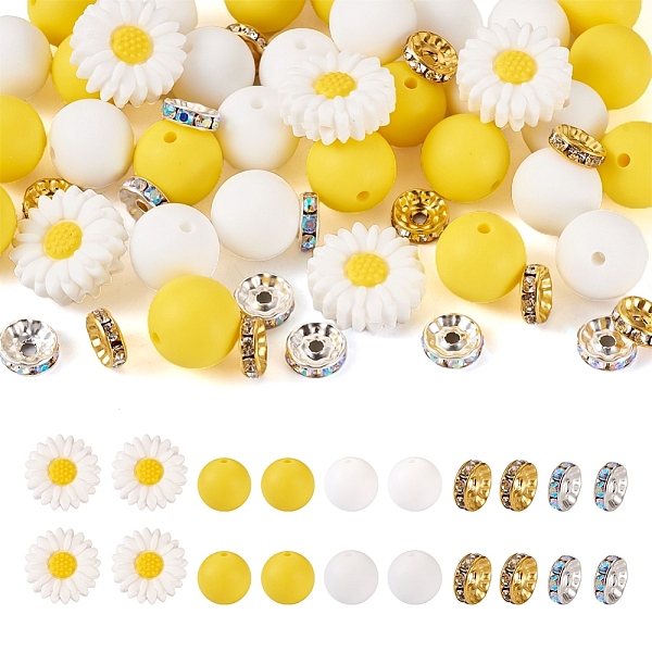 

PandaHall DIY Jewelry Making Finding Kit, Including Daisy & Round Silicone & Glass Rhinestone Spacer Beads, Yellow, 65Pcs/bag Silicone...