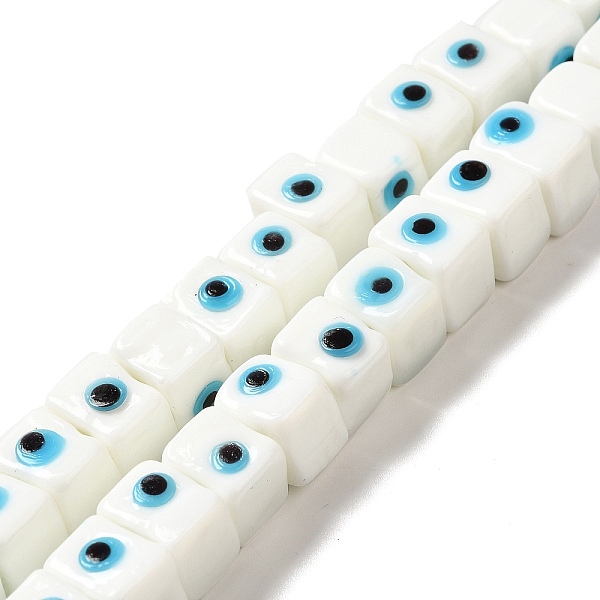 

PandaHall Handmade Evil Eye Lampwork Beads Strands, Cuboid, White, 8~8.5x9.5~10x10~11mm, Hole: 3.7mm, about 40pcs/strand, 12.68 inch(32.2cm)...