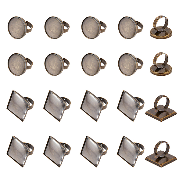 

PandaHall DICOSMETIC 20Sets Adjustable Cabochon Ring Base Bezel Tray Antique Bronze Flat Blank Ring Base Brass Pad Ring Blank Round Square...