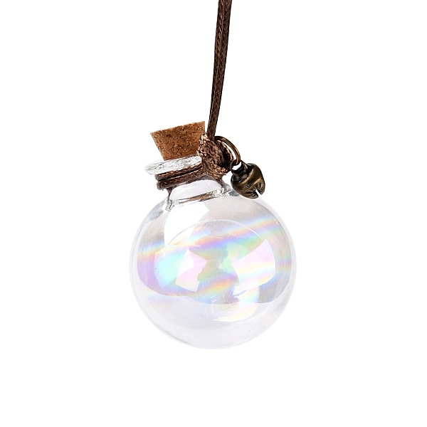

PandaHall Round Glass Cork Bottles Ornament, with Waxed Cord & Iron Bell, Glass Empty Wishing Bottles, DIY Vials for Pendant Decorations..., Clear