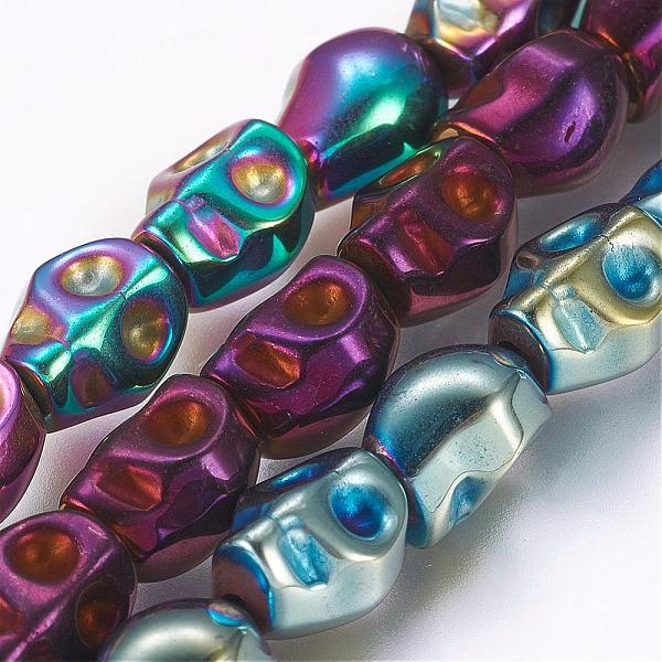 PandaHall Electroplate Non-magnetic Synthetic Hematite Bead Strands, Skull, Mixed Color, 8x6.5x6mm, Hole: 1mm, about 50pcs/strand, 15.7 inch...