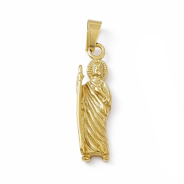 

PandaHall Vacuum Plating 304 Stainless Steel Pendants, Saint Charms, Golden, 26x7x3.5mm, Hole: 6x3mm 304 Stainless Steel Human