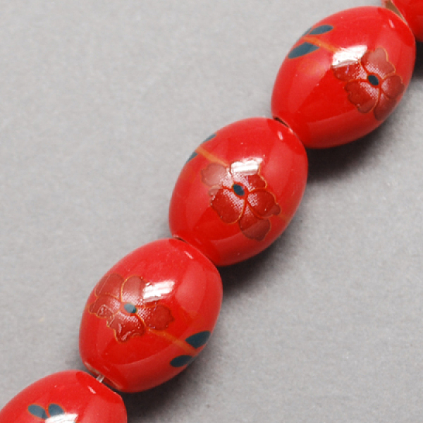 

PandaHall Handmade Printed Porcelain Beads, Oval, Red, 11x11x8mm, Hole: 3mm Porcelain Oval Red