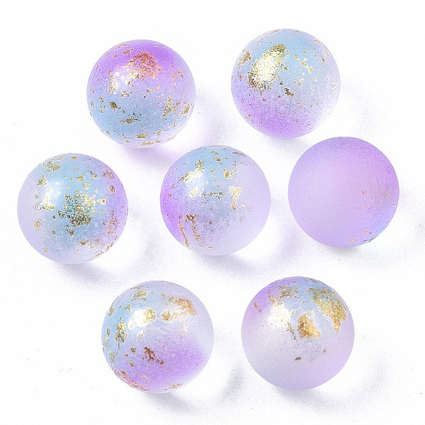 

PandaHall Transparent Spray Painted Frosted Glass Beads, with Golden Foil, No Hole/Undrilled, Round, Lilac, 10mm Glass Round Purple