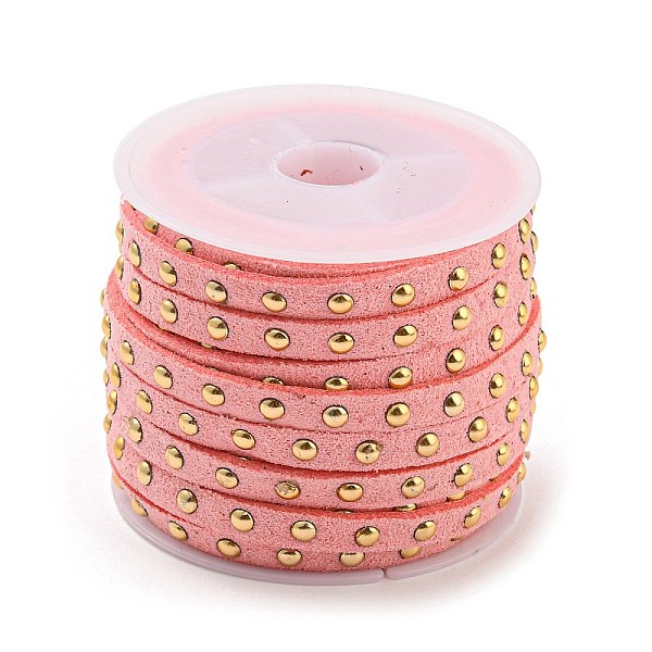 

PandaHall Faux Suede Cord, with Golden Tone Alloy Rivet, For Punk Rock Jewelry Making, Pink, 5x2.5mm, about 5.46 yards(5m)/roll Faux...