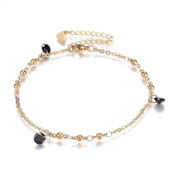 

PandaHall 304 Stainless Steel Charm Bracelets, with Cubic Zirconia and Lobster Claw Clasps, Golden, 8-1/4 inch(215mm)x2mm Cubic Zirconia