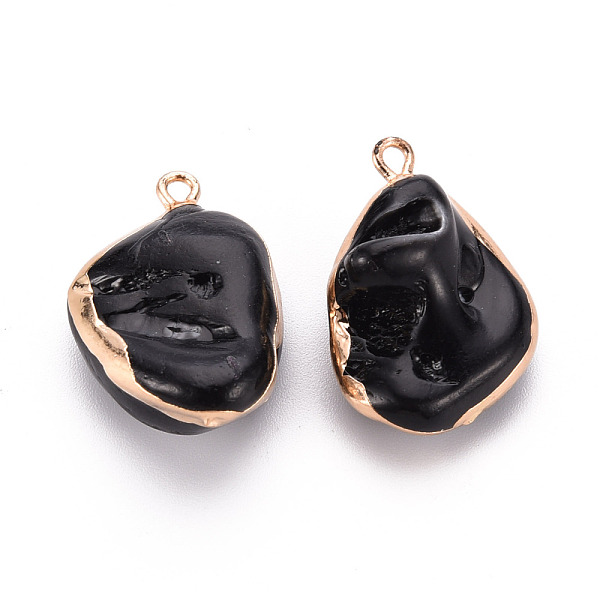 

PandaHall Electroplate Freshwater Shell Pendants, with Golden Iron Edge and Loop, Nuggets, Dyed, Black, 21~32.5x14~24x6~21mm, Hole: 1.8mm...