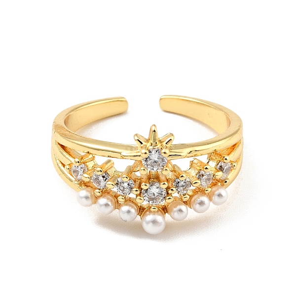 

PandaHall Cubic Zirconia Star with Acrylic Pearl Open Cuff Ring, Real 18K Gold Plated Brass Jewelry for Women, Cadmium Free & Lead Free..., Clear