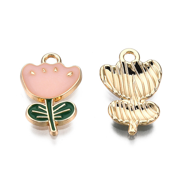 

PandaHall Eco-Friendly Zinc Alloy Pendants, with Enamel, Flower, Cadmium Free & Nickel Free & Lead Free, Golden, Pink, 19x12x2.5mm, Hole...