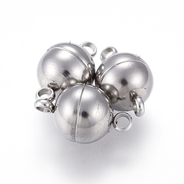 

PandaHall 201 Stainless Steel Magnetic Clasps with Loops, Round, Stainless Steel Color, 17x10x10mm, Hole: 2mm 201 Stainless Steel Round