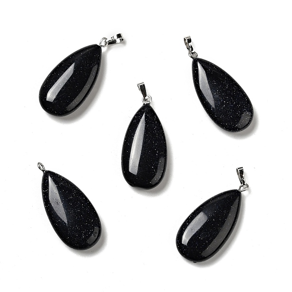 

PandaHall Synthetic Blue Goldstone Pendants, with Platinum Tone Brass Findings, Teardrop, 33x15x7~7.5mm, Hole: 5x3.5mm Blue Goldstone...