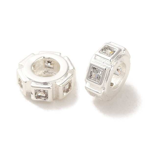 

PandaHall Rack Plating Brass Pave Clear Cubic Zirconia European Beads, Long-Lasting Plated, Cadmium Free & Lead Free, Flat Round, Silver...