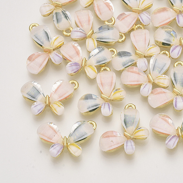 

PandaHall Acrylic Pendants, with Light Gold Plated Alloy Findings, Butterfly, Colorful, 13.5x20.5x4.5mm, Hole: 1.5mm Alloy+Acrylic Butterfly