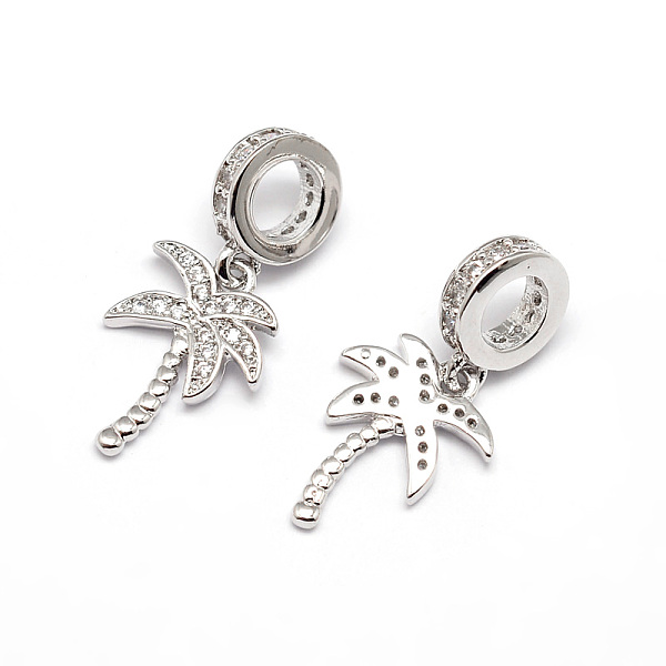 

PandaHall Large Hole Brass Micro Pave Cubic Zirconia European Dangle Charms, with Coconut Palm Charms, Lead Free & Nickel Free & Cadmium..., Clear