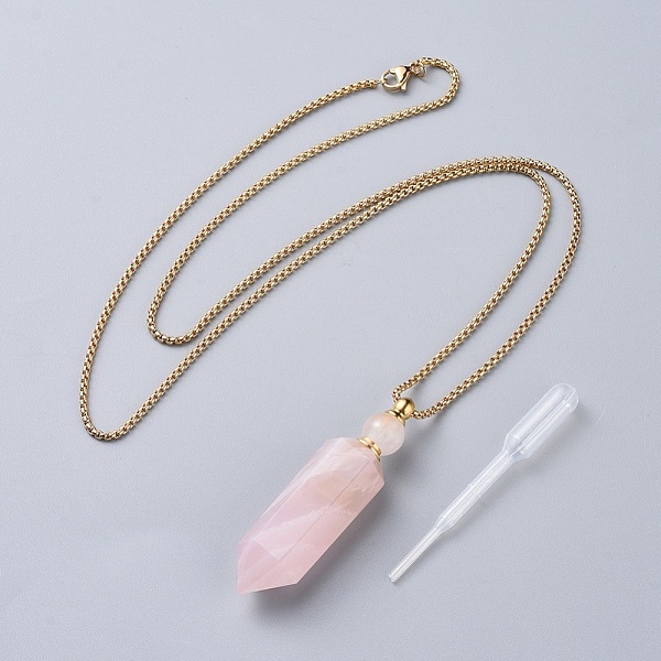 

PandaHall Natural Gemstone Perfume Bottle Pendant Necklaces, with Stainless Steel Box Chain and Plastic Dropper, Hexagonal Prism, Golden...