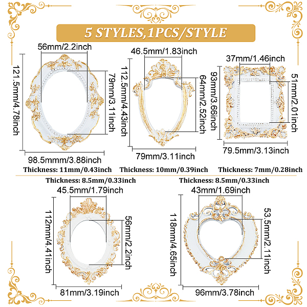 5スタイルの樹脂製額縁5個.
