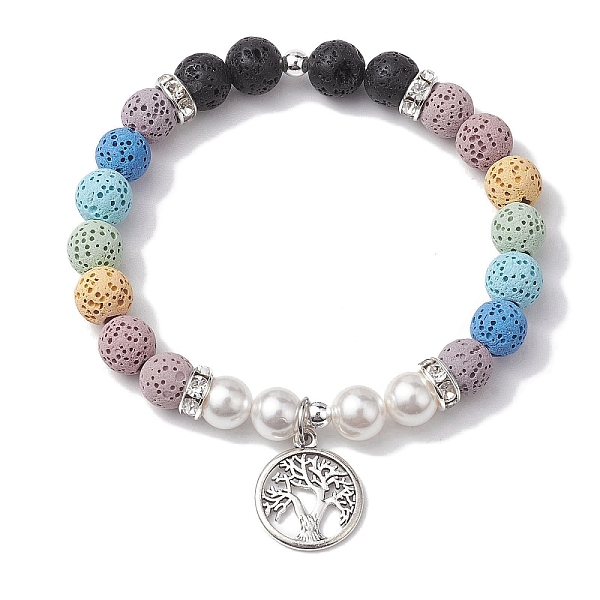 

PandaHall 8mm Round 7-Color Natural Lava Rock & Shell Pearl Beaded Stretch Bracelets, Tree of Life Alloy Charm Bracelets for Women Men...