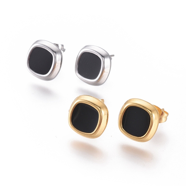 

PandaHall 304 Stainless Steel Stud Earrings, with Enamel and Ear Nuts, Rhombus, Black, Mixed Color, 10.5x10.5x2.5mm, Pin: 0.6mm, 6pairs/card...