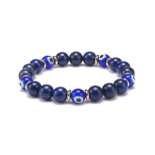 

PandaHall Natural Lapis Lazuli(Dyed) & Lampwork Evil Eye Round Beaded Stretch Bracelet, Gemstone Jewelry for Women, Inner Diameter: 2 inch..., Blue