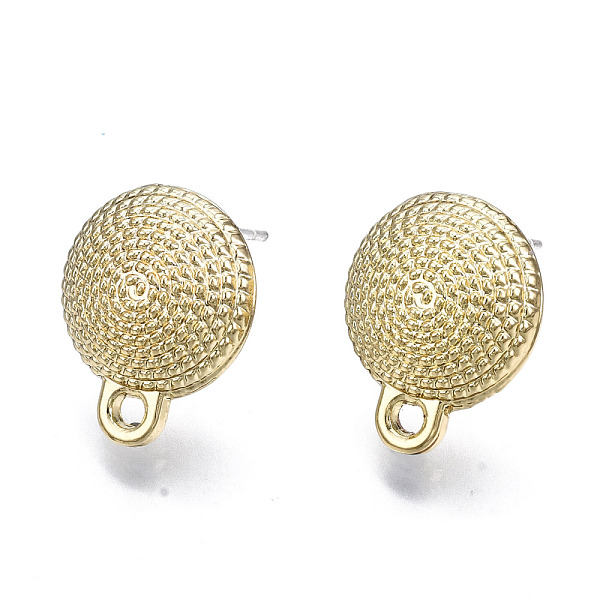 

PandaHall Surface Asperities Alloy Stud Earring Findings, with Loop and Steel Pin, Half Round with Plastic Protective Sleeve, Light Gold...