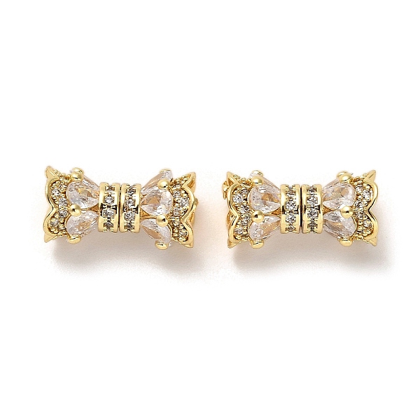 

PandaHall Brass Micro Pave Cubic Zirconia Beads, Real 18K Gold Plated, Clear, 16x8mm, Hole: 1.6mm Brass+Cubic Zirconia Flower Clear