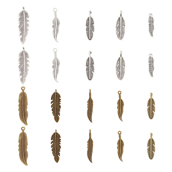 

PandaHall ARRICRAFT 90pcs 15 style Tibetan Style Alloy Pendants, Feather Charm, Cadmium Free & Lead Free, Mixed Color...
